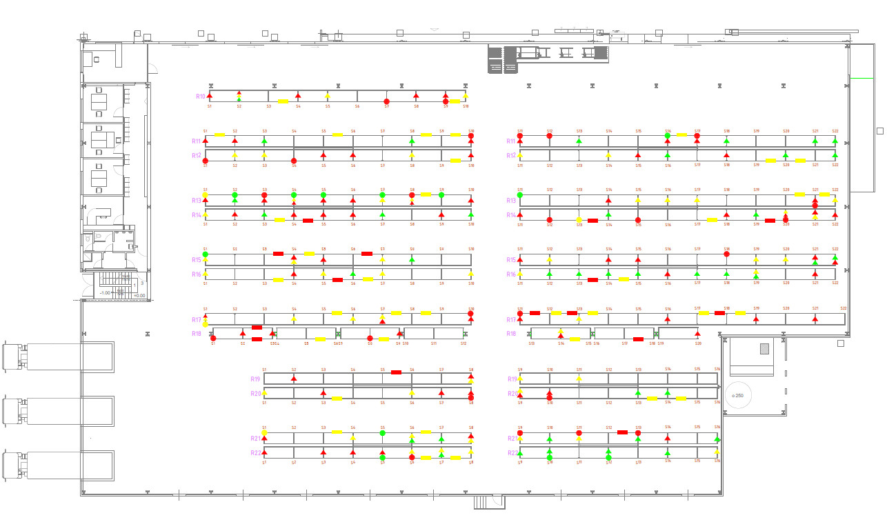 Crtež sa oznakama oštećenja i deformacija kod ispitivanja i pregleda skladišne opreme Crtež sa oznakama oštećenja i deformacija