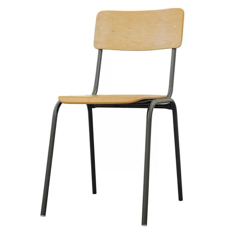 Školska stolica s metalnim okvirom i drvenim sjedištem